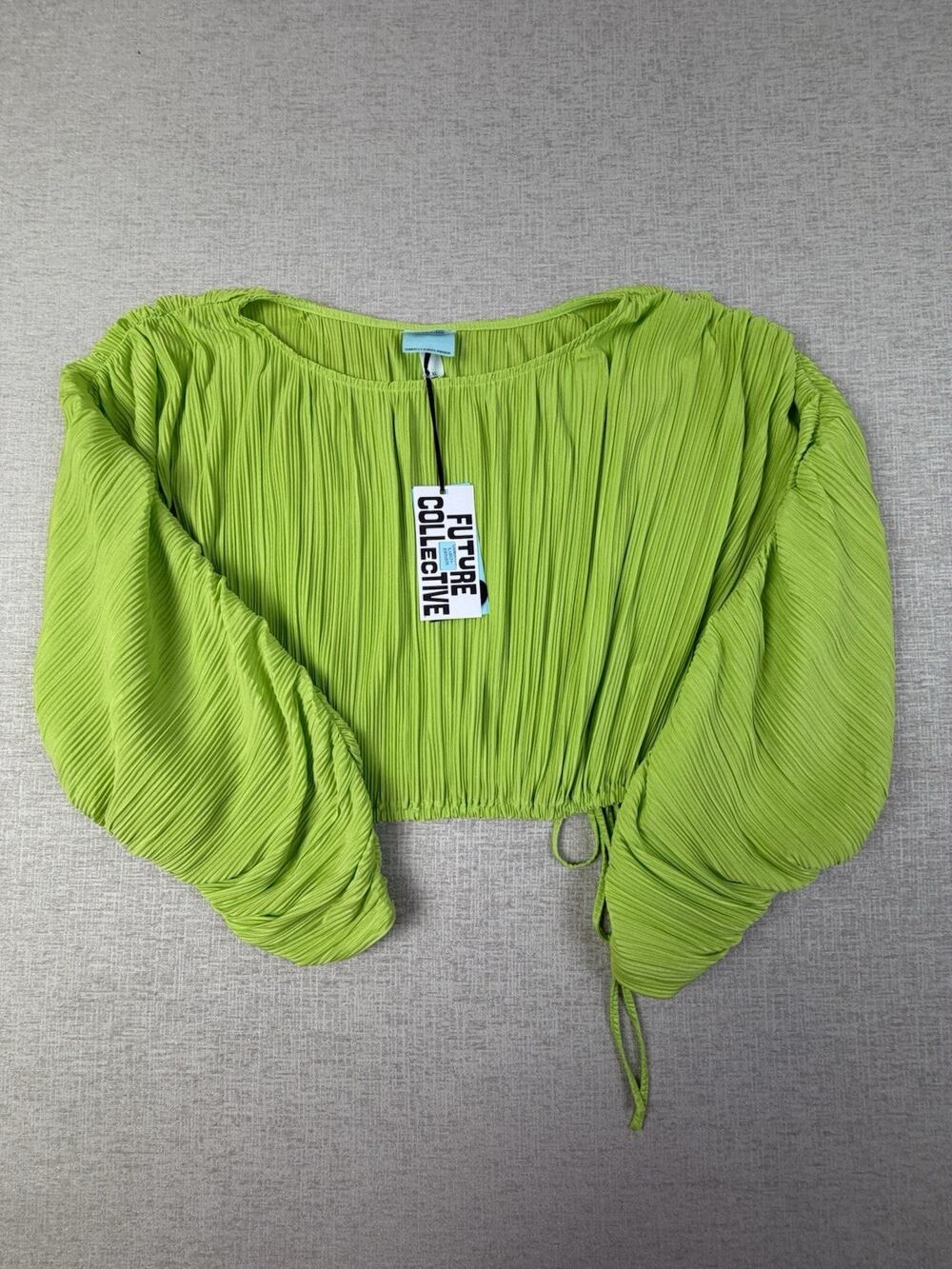NWT Future Collective Gabriella Karefa-Johnson XL Lime Pleated Crop Top